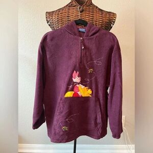 Winnie The Pooh purple Hoodie Womens M 1/4 Zip Pullover Piglet Falling Leaves